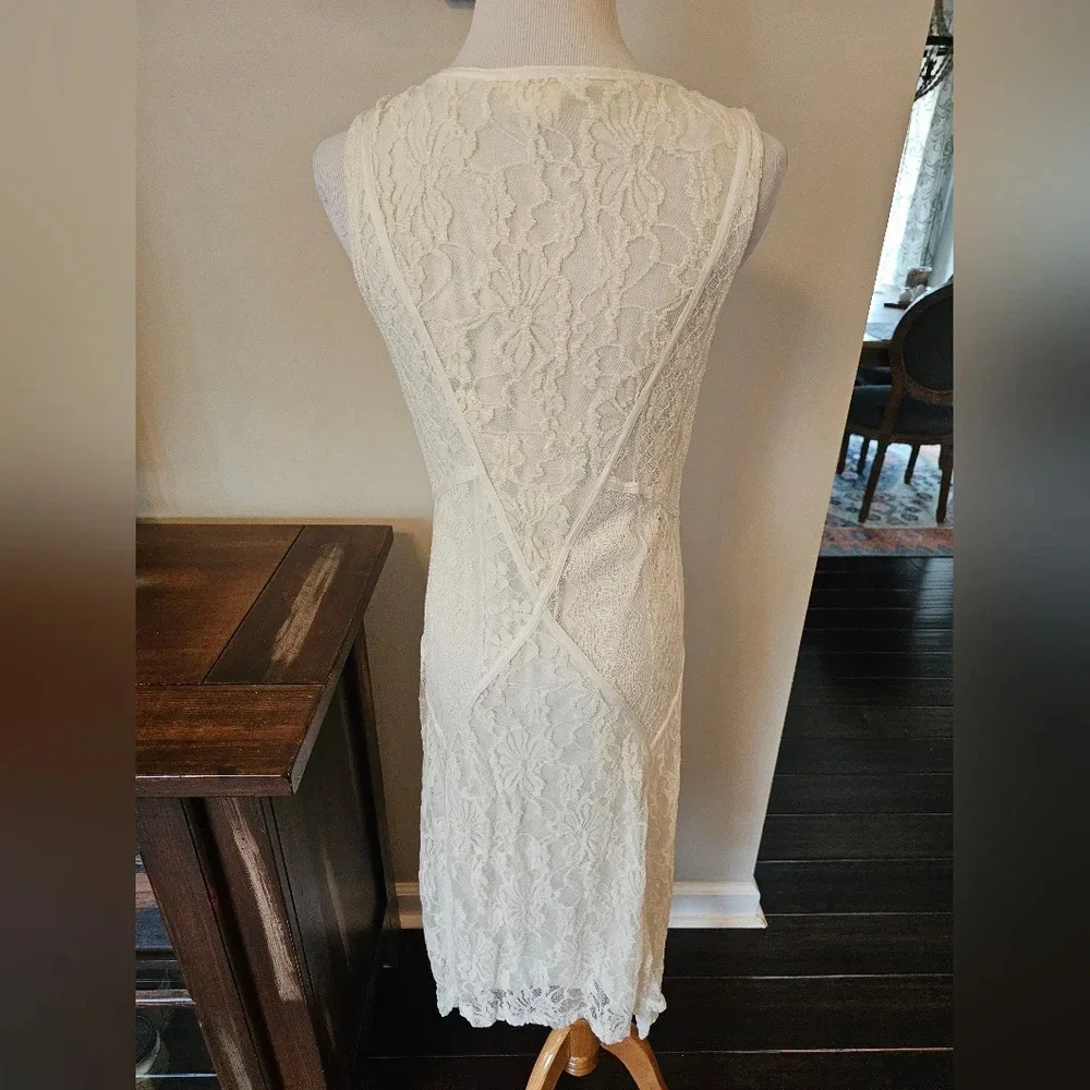 Sundance •Size Medium• Ivory Crochet Lace Overlay Sleeveless Dress Spring Summer - Picture 10 of 12